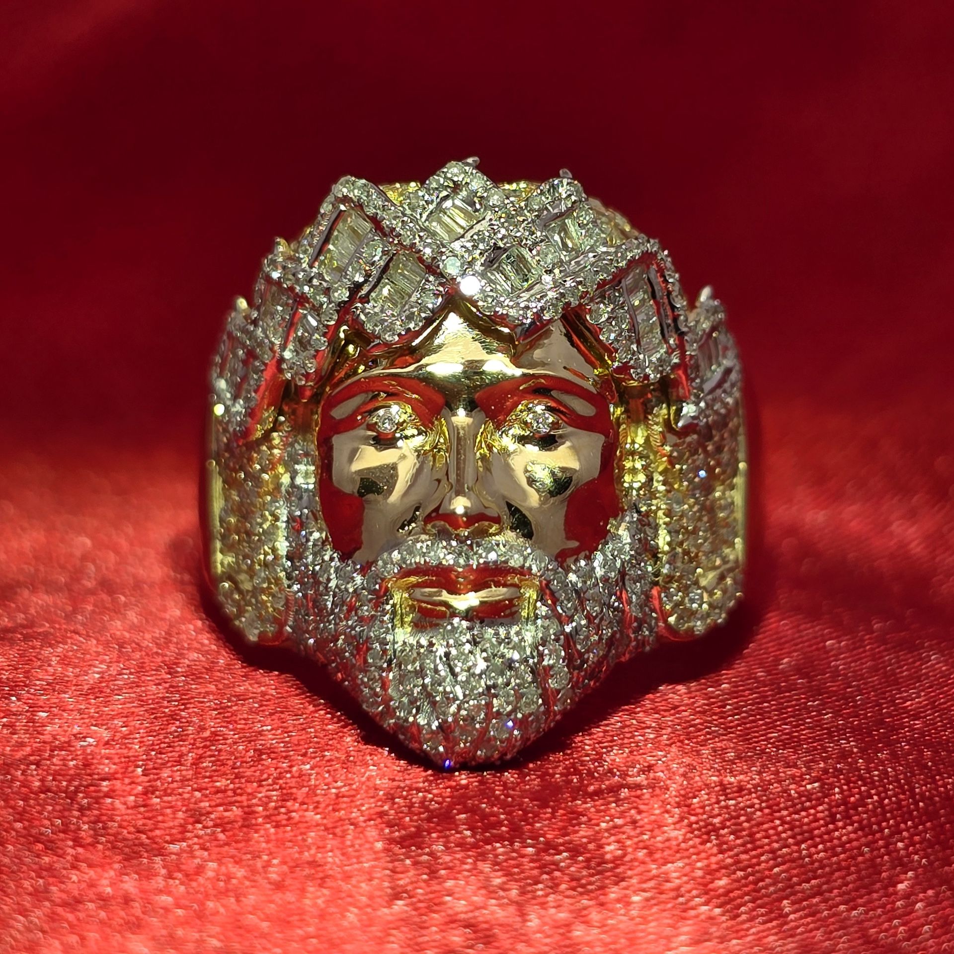 10k Yellow Gold Diamond Jesus Signet Ring 1.05 ctw