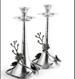 Unused Michael Aram Black Orchid Taper Candleholders, Set of 2