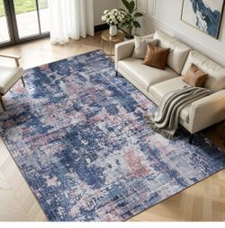 Sasttie 8x10 Washable Area Rug, Modern Abstract Large Rug, Pink & Blue
Ultra-Soft Faux Wool, Machine Washable, Low Pile, Non-Slip, Lightweight, Thin, 