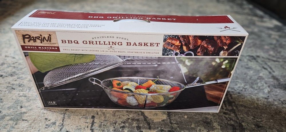 Parini Stainless Steel BBQ Grilling Basket With Locking Lid 11.5" Diameter