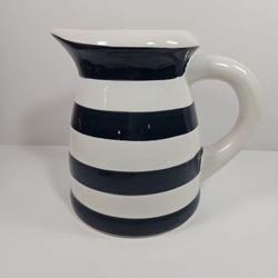 Chefs Navy Blue & White Striped Ceramic Pitcher