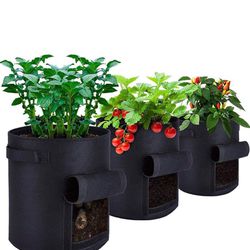 3-Pack 7/9/10 Gallon Grow Bags NonWoven Aeration Fabric Pots with Handles and Access Flap, Garden Vegetable Planting Bags for Potato Tomato and Fruits