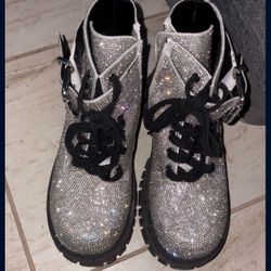 Size 6 Combat Style Rhinestone Boots