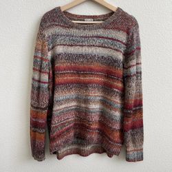 J. JILL Orange Multicolor Wool Alpaca Blend Striped Knit Crewneck Fall Sweater