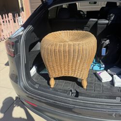 Woven Rattan Round Ottoman / Accent Stool – Boho Coastal Style