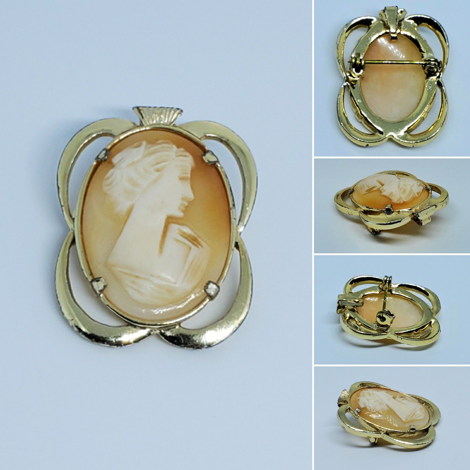 Vintage Cameo Shell 1 1/4" Brooch Pendant