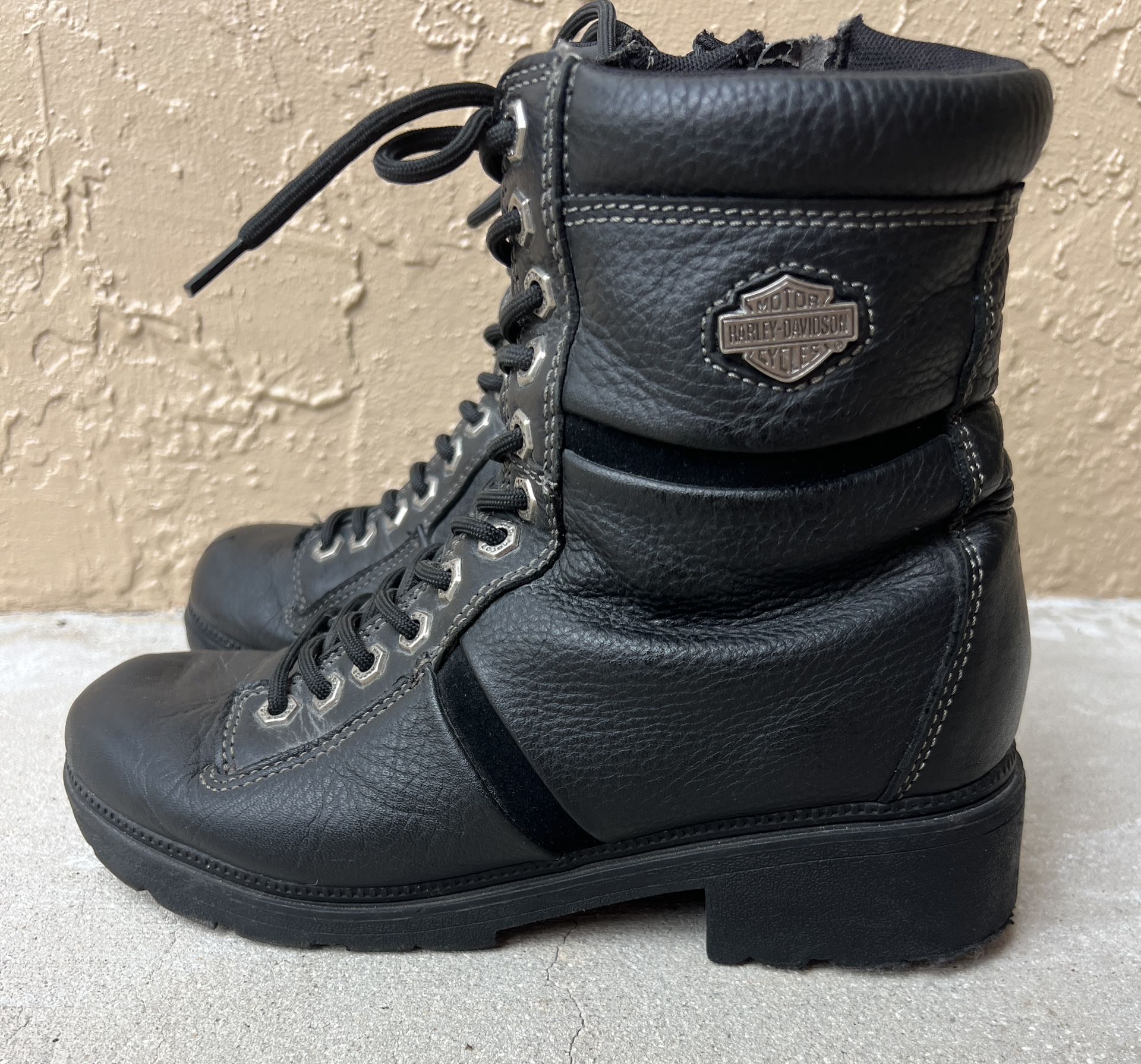 Harley Davidson Boots Women's Black Leather Riding Biker High Top Zip Size 8,5