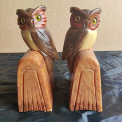 1940S MARBLE OWL BOOKENDS PAIR