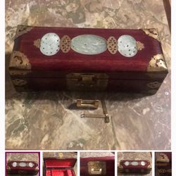 Cherry Wood Jewelry Box Real Jade 