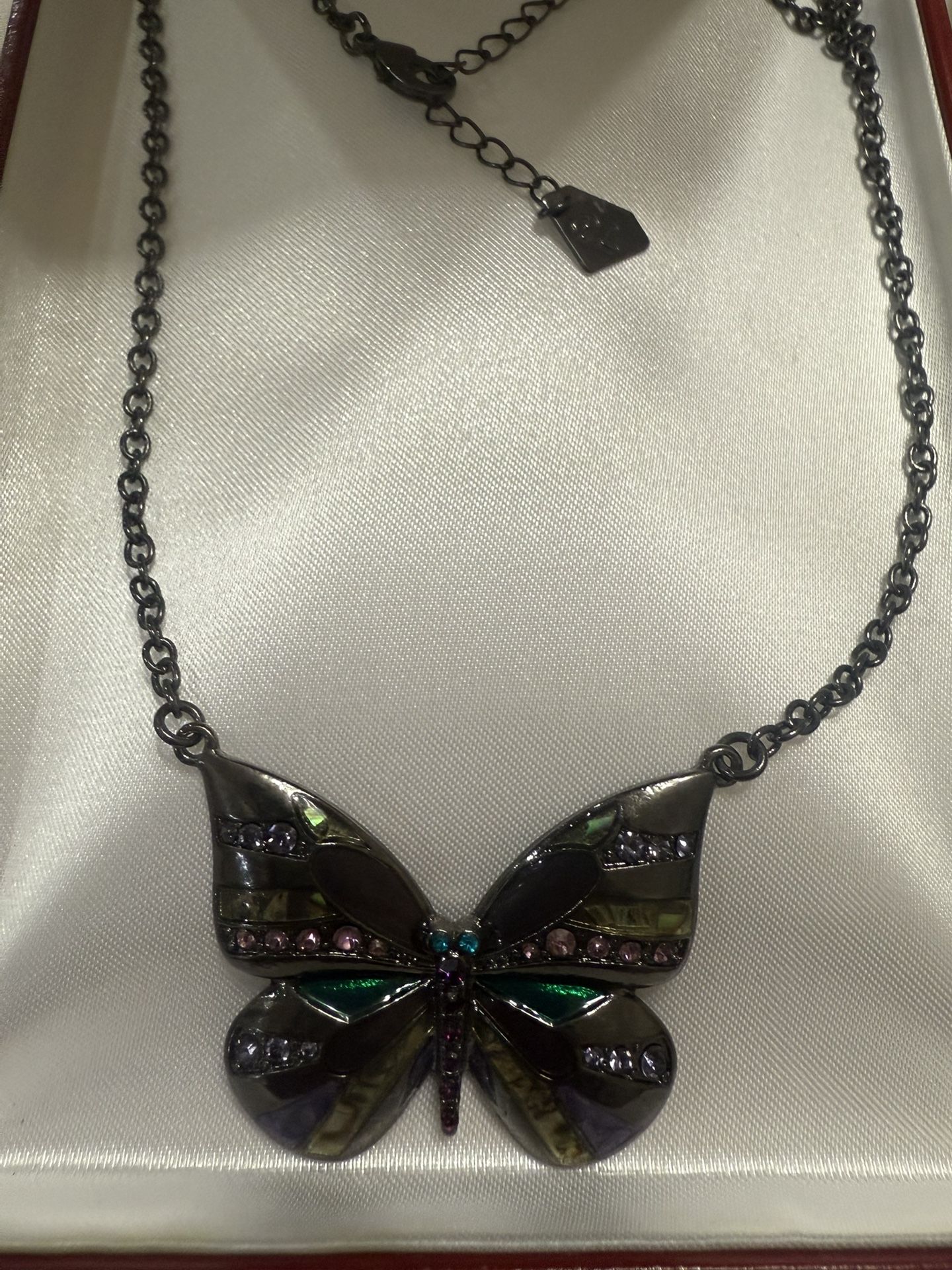 Park Lane Necklace Butterfly Hematite Tone Abalone Inlay