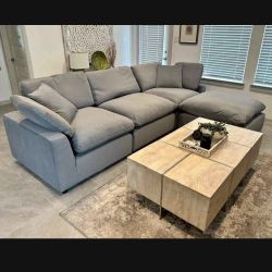 Grey Sectional Sofa 4 Segments NIXON Cloud Couch Feathers Washable Stain Resistant Pet Friendly 