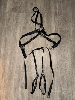 Black Harness + Thigh Garter Set, Silver Hardware – Adjustable