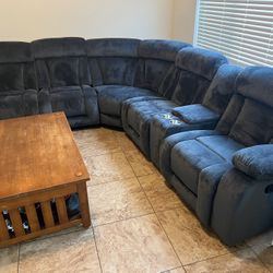New Reclining Sectional.  Grey Or Brown.  Faux Suede.  113x100x40H.  Free Delivery!