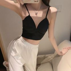 Black Cropped Spaghetti Strap Bralette Top