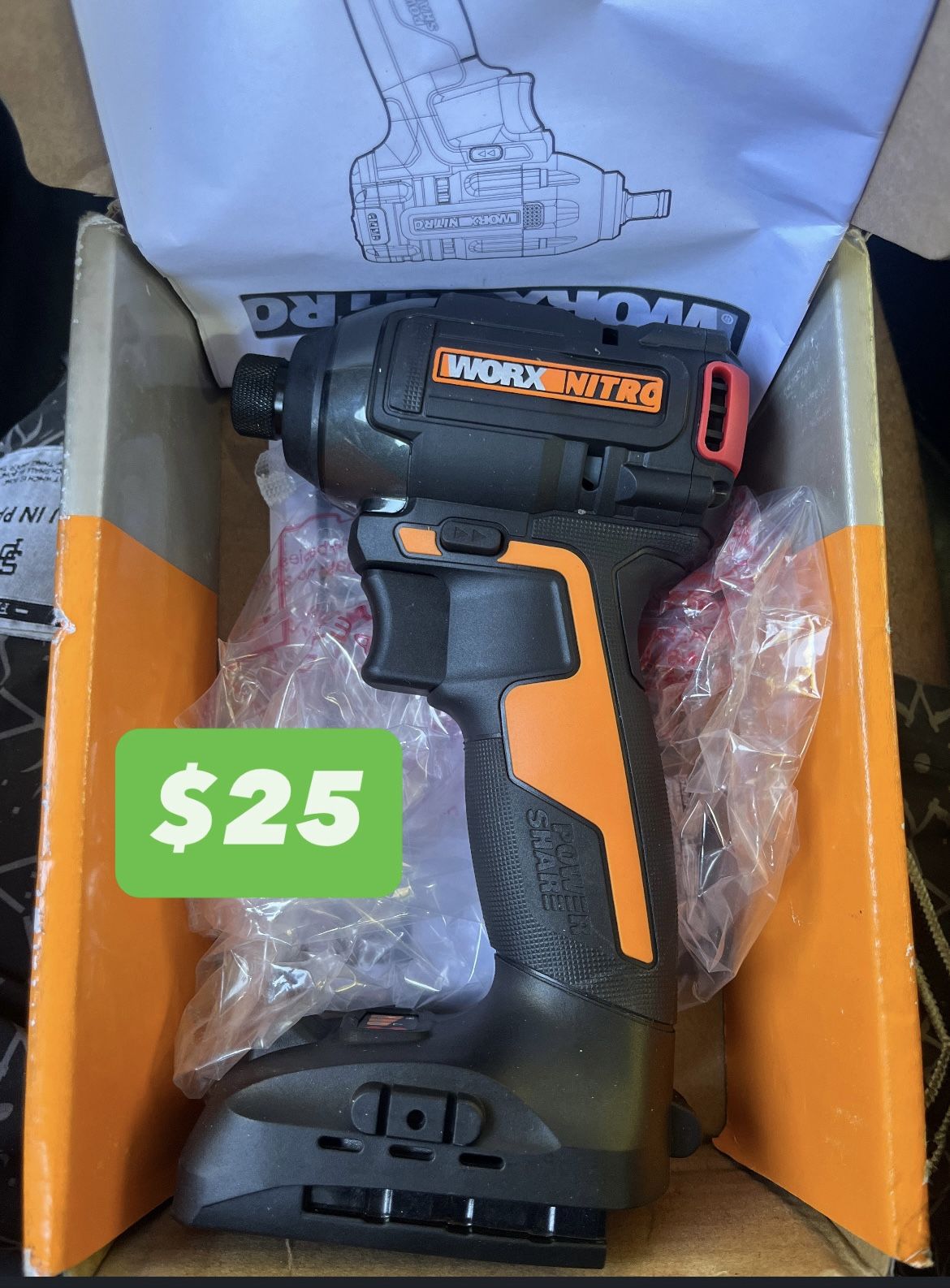 Worx Cordless Brushless Compact Impact Driver Drill 1/4 Drive