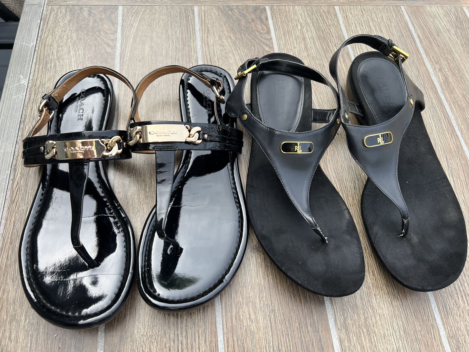 Coach Ralph Lauren Leather Womens Black Sandals Size 9