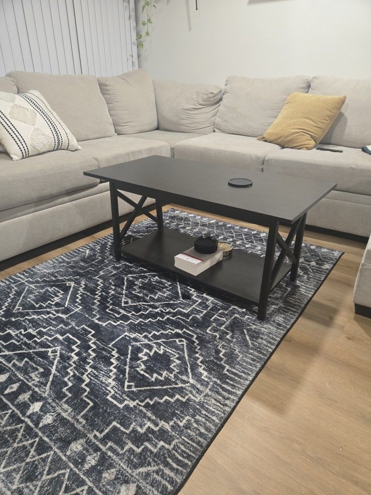 Coffee Table Black with Storage Shelf. 