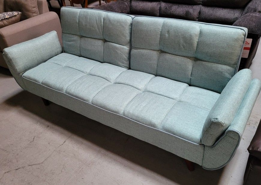 Teal Fabric Futon Sofa 
