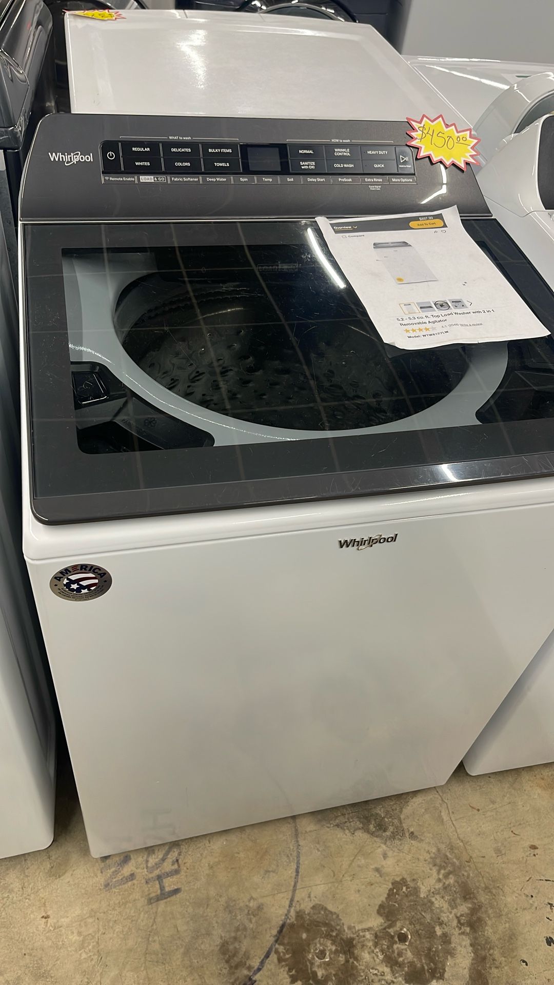 Whirlpool Washer Glass Top Load 5.2 Cu Ft