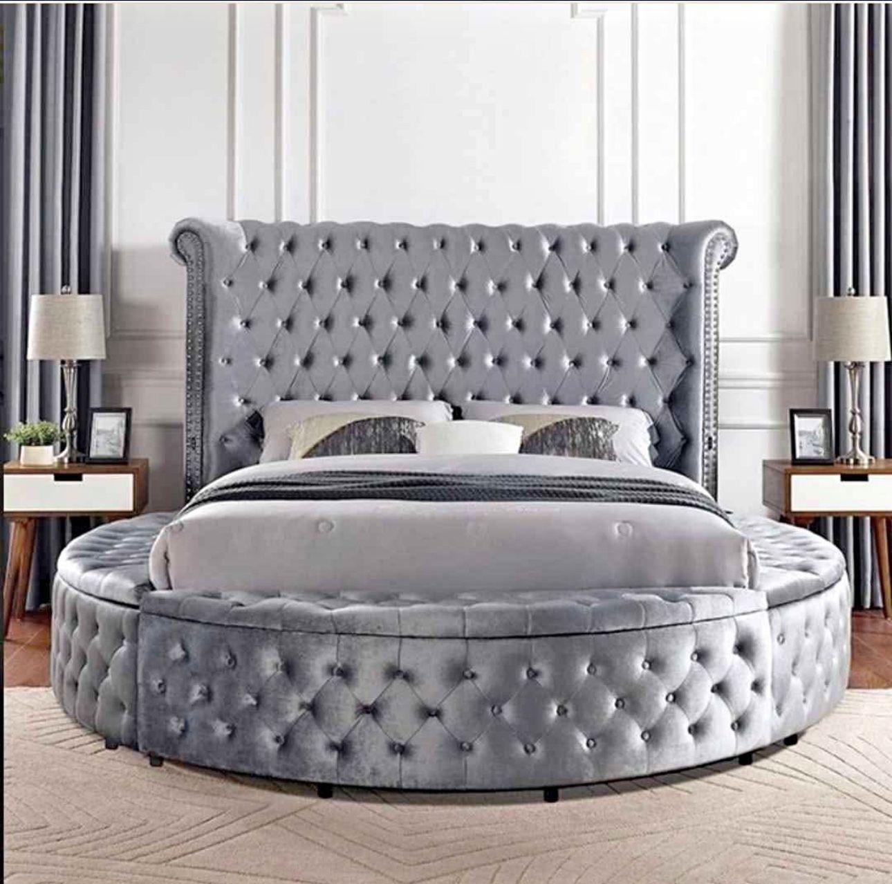 Grey Cali king Tufted Bed Frame With Storage