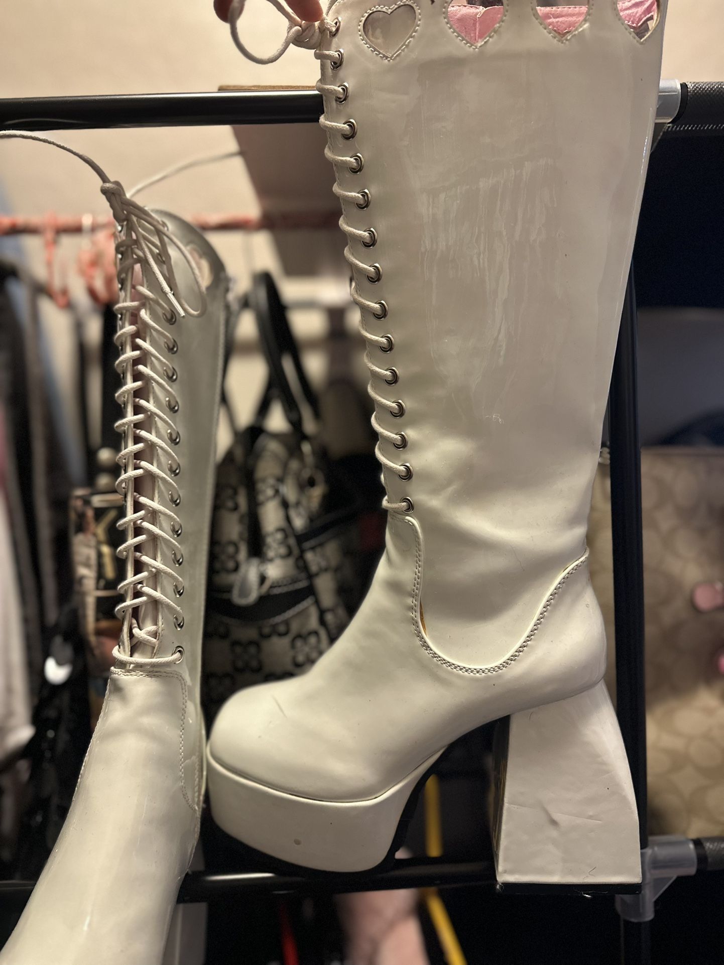White Heart Platform Boots