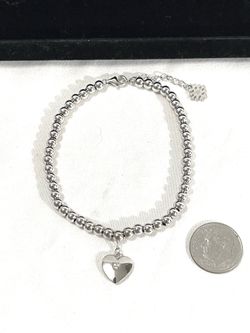 Brand new made in Italy .925 silver bead strand bracelet with solid silver heart pendant