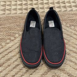 Gucci GG Slip-On Sneakers – Black with Red Trim – Size 14
