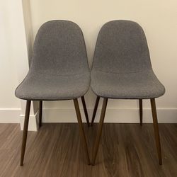 Set of 2 Gray Fabric Dining Chairs with Metal Base