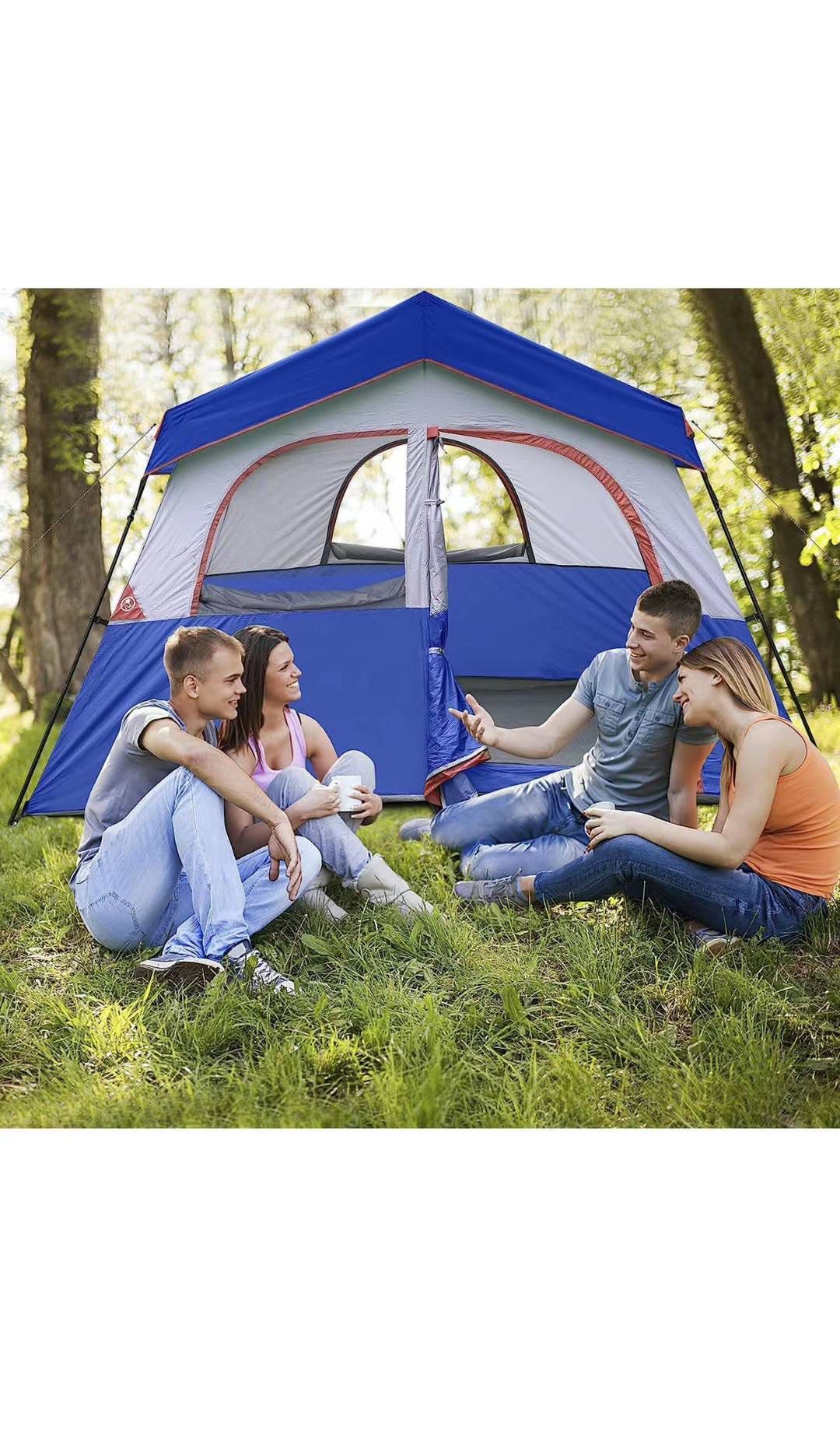 6 Person Camping Tent - Portable Easy Set Up Family Tent for Camp, Windproof Fabric Cabin Tent Outdoor for Hiking, Backpacking, Traveling