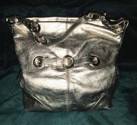 FRANCESCO BIASIA METALLIC LEATHER SHOULDER HOBO/TOTE