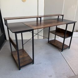 New In Box 59x24x36 Inch Tall Office Computer Writing Desk Table Rustic Brown Color Furniture 