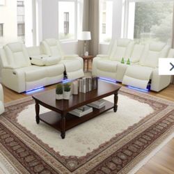 Power Electric White Leather Fully Reclining Couch And Love Seat
