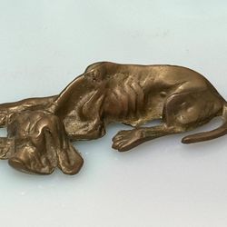 Vintage Solid Brass Sleeping Hound Dog Figurine Paperweight Decor