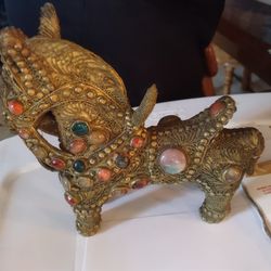 Vintage art deco Brass Jeweled agate morrocain horse Sculpture 

