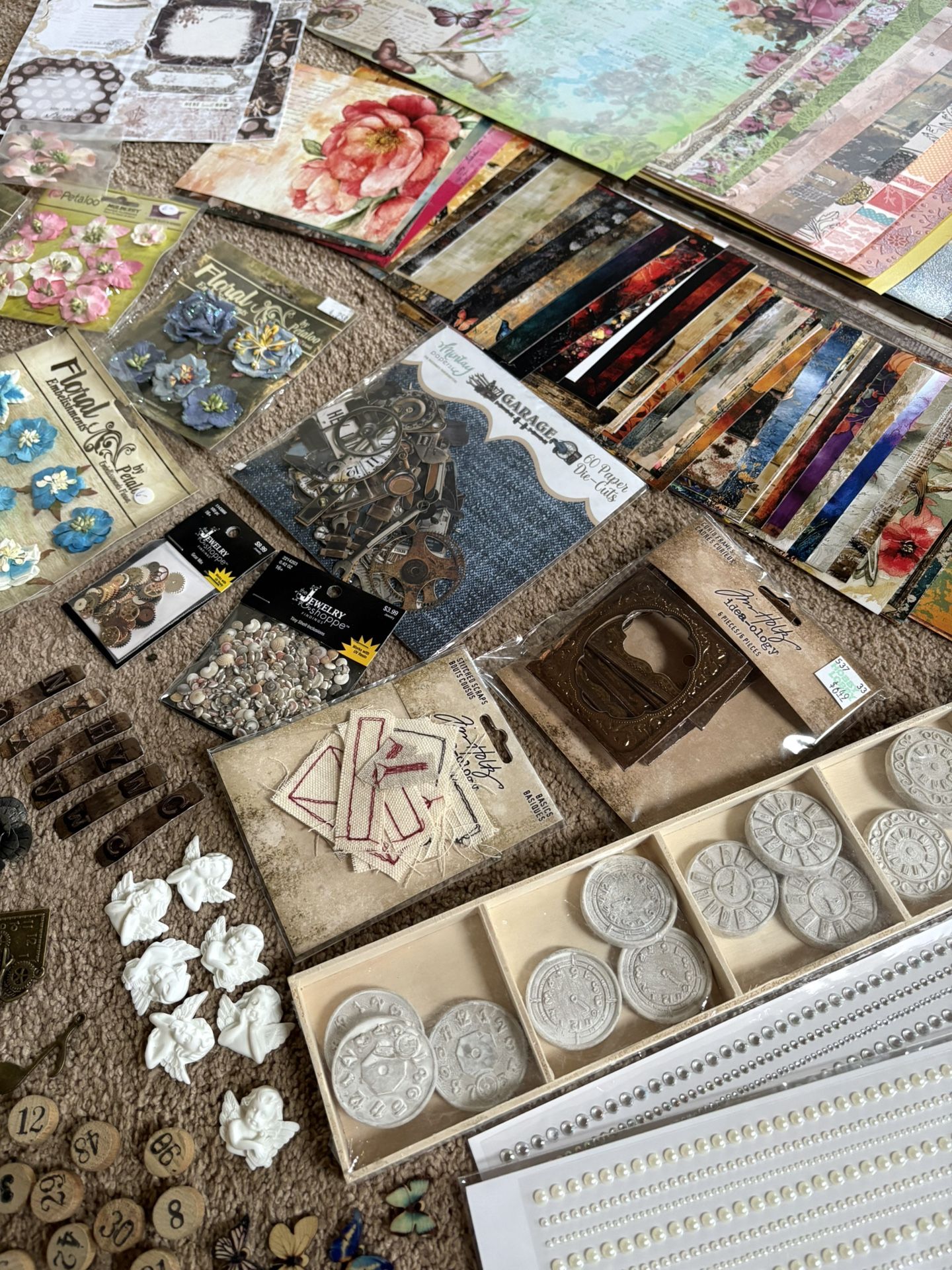 Huge Scrapbook Paper And Embellishment Lot For Mixed Media And Scrapbooking