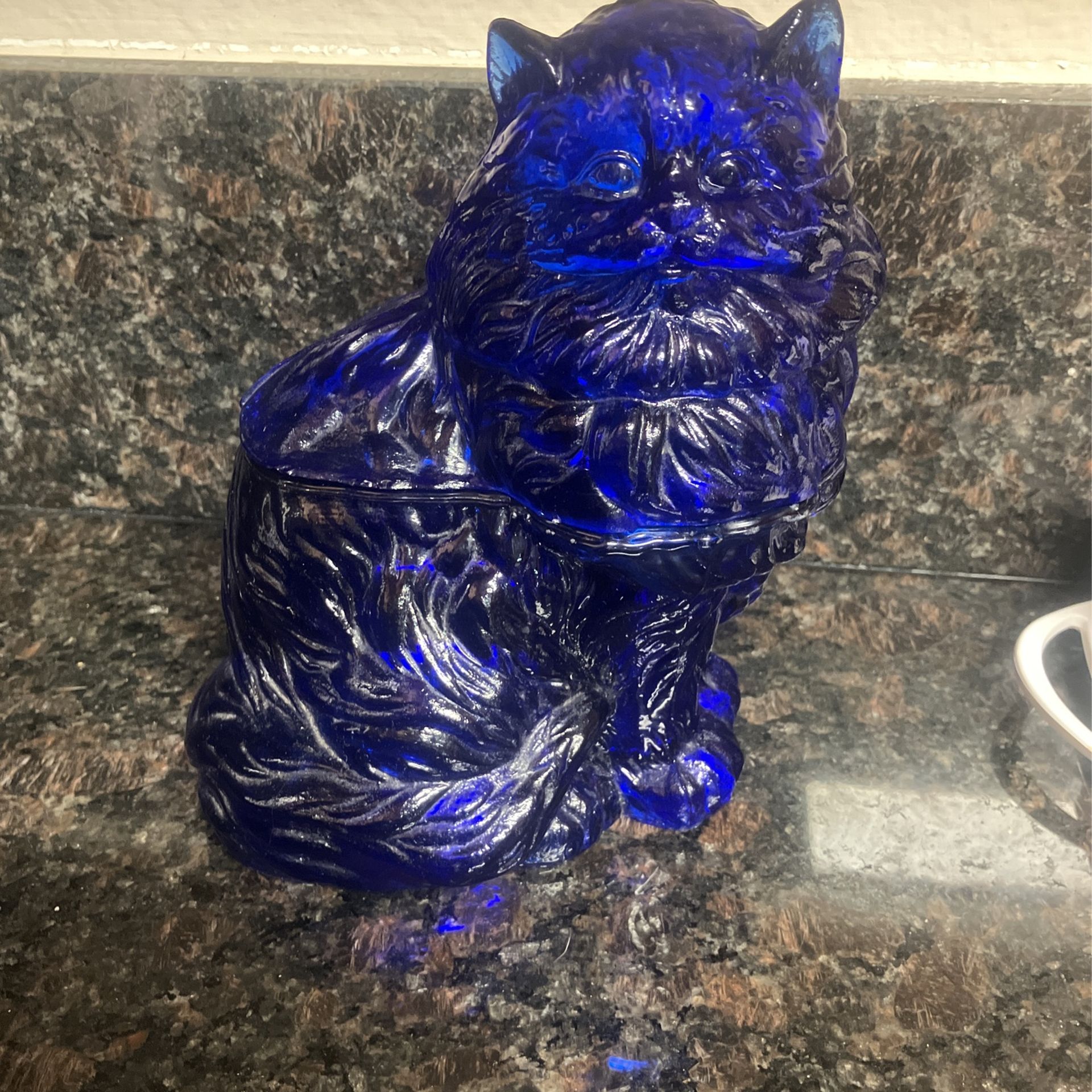 Vintage Mosser Glass Cobalt blue Cat Jar