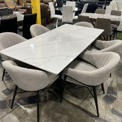 Modern Stylish Sintered Stone Dining Table with 6 Chairs