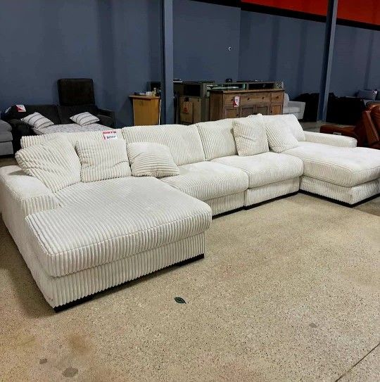 $10 Payment 👌LINDYN IVORY 4-PIECE DOUBLE CHAISE SECTIONAL SOFA