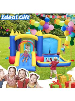 Inflatable Bounce House with Ball Pit & Shop, 7-in-1 Bouncy Castle W/Blower Large Jump House with Basketball, Boxing, Tic-Tac-Toe, Bouncer for Kids Ag