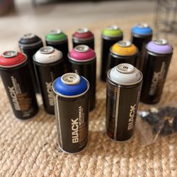 Montana Black 400ml Popular Colors Set of 12 Graffiti Street Art Mural Spray Paint