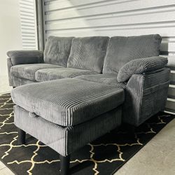 Gray Corduroy Couch With Ottoman(Free Delivery) 