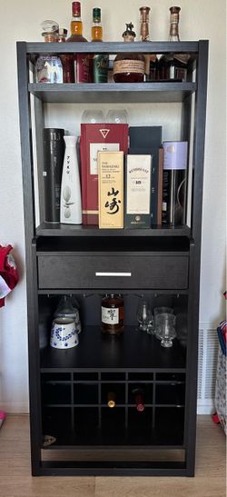 Dark Wood Bar Cabinet with Wine Rack