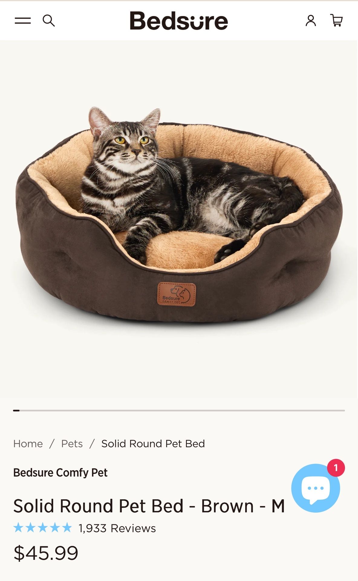 Bedsure 20” Round Pet Bed With Removable Insert
