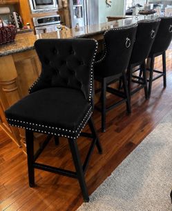 Swivel Bar Stools, Barstool Set of 4 with Back, Bar Height Stools, Black Barstools for Kitchen Island, Counter Height Velvet Bar Stools with Upholster