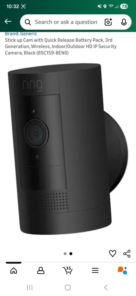 Stick up Cam with Quick Release Battery Pack, 3rd Generation, Wireless, Indoor/Outdoor HD IP Security Camera, Black (8SC1S9-BEN0)