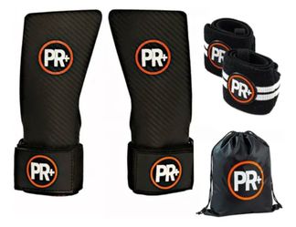 PR+ Triple Layer Chalk Free No Hole Gymnastics Grips + 18" Lifting Wrist Wraps Set – Hand otection & Wrist Support for Crossfit, Cross Training, Weigh