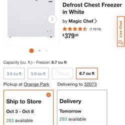 Magic Chef 8.7 cu. ft Chest Freezer -White