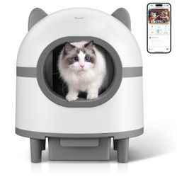 Amztoy Self Cleaning Cat Litter Box, Large Automatic Cat Litter Box for Multiple Cats with APP Control Odor Removal Safety Protection 1 Rolls Garbage 