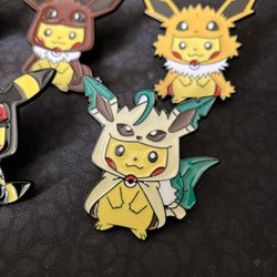 Pikachu In Leafeon Poncho Costume Pokemon Enamel Pin / Brooch
