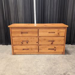 Natural Pine Six-Drawer Double Dresser with Cutout Pulls